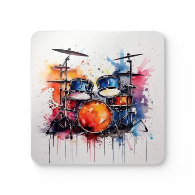 Corkwood Coaster Set, Watercolor Drum Set Coasters, Music Lover Coasters,