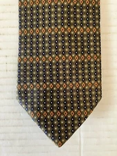 Jake & Co. Men's Necktie Tie Silk Satin Green Tan Geometric Made in USA 55"