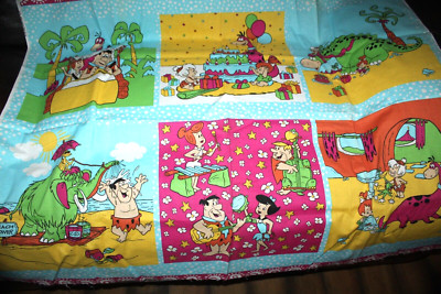 Flintstones Fabric Panel 1991 Hanna Barbera Wilma Fred Pebbles 35'' x 44'' - SS-=