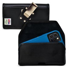 iPhone 14 13 Pro Fits OTTERBOX DEFENDER Black Leather Holster Belt Clip Case