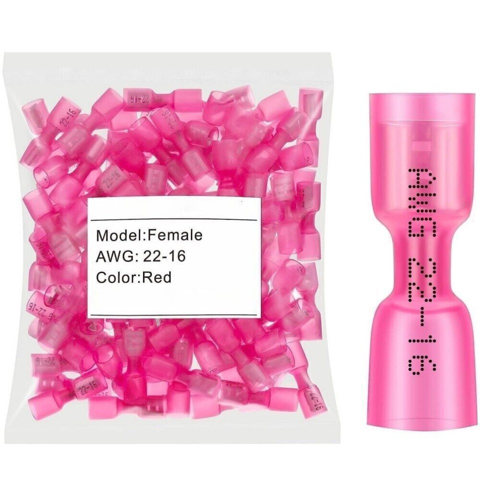 50x Female Heat Shrink Spade Terminals 2210AWG Wire Quick Disconnect