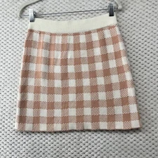 Le Lis Gingham Mini Skirt Cream and Brown Checkered Knit A-Line NWOT