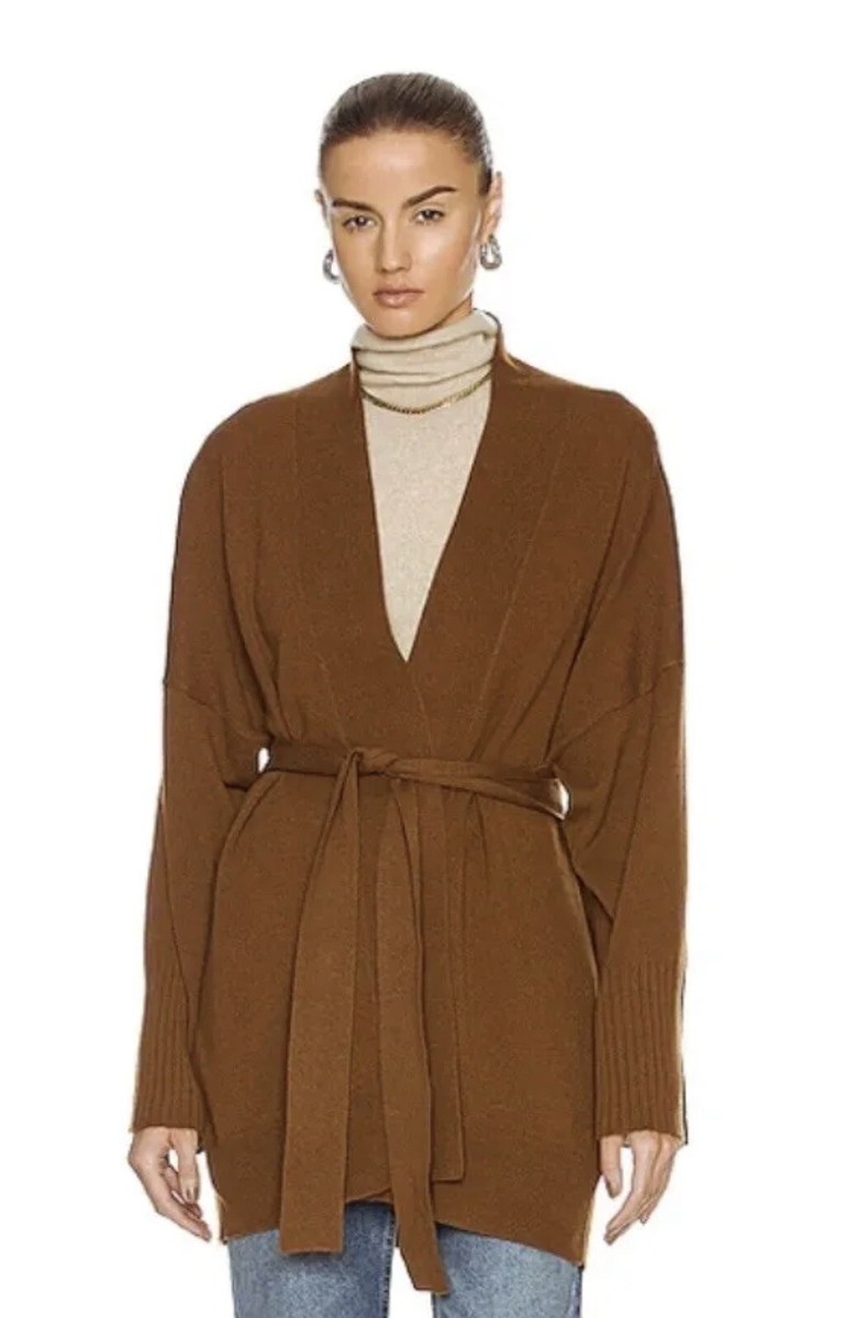 Nili Lotan Mackenzie Kimono Cashmere Sweater Cardigan Chestnut