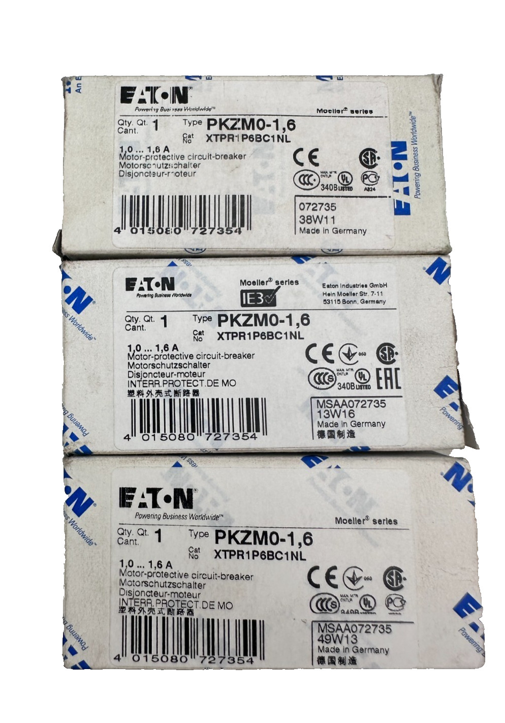 Disjoncteur de protection moteur PKZM0-1.6 XTPR1P6BC1NL triphasé x3