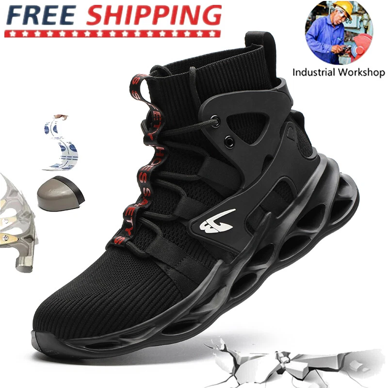 Men's Work Boots Fashion Safety Shoes Steel Toe Boots Breathable Hiking Shoes US