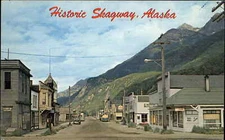 Skagway Alaska AK Bus Chevron Gas Station Old West Town Vintage Postcard