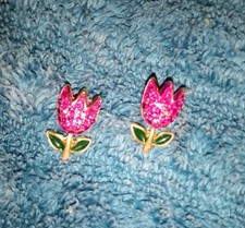 Beautiful Set Of Tulip Earrings Sparkly Enameled