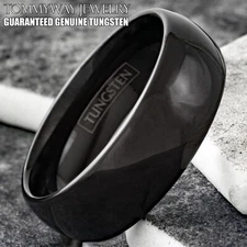 6/8mm Tungsten Carbide Polished Black Plain Domed Comfort Fit Wedding Band Ring