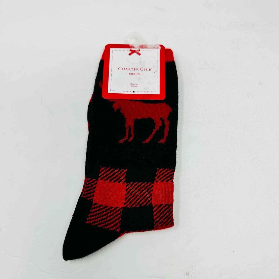 Nuevos calcetines Charter Club Womans Holiday negros rojos ciervos talla 9-11 nuevos con etiquetas Foto 3 de 4