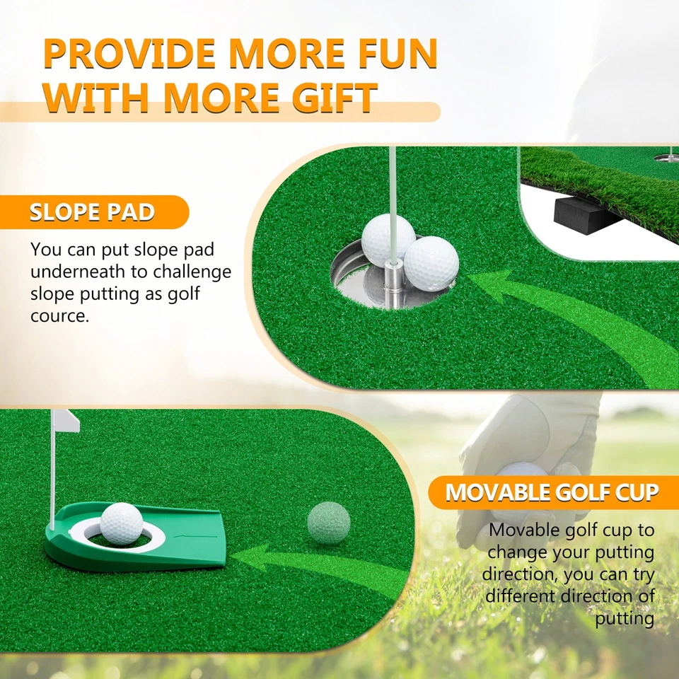 10x5ft Golf Training Mat Putting Green Turf 3 Holes 3 Flags Cups Indoor Outdoor - Image 4 of 4