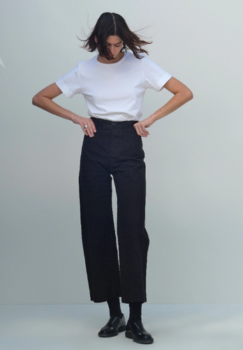 Jesse Kamm Sailor Pant Wide Leg Button Fly Black Cotton Canvas High Women's XXS