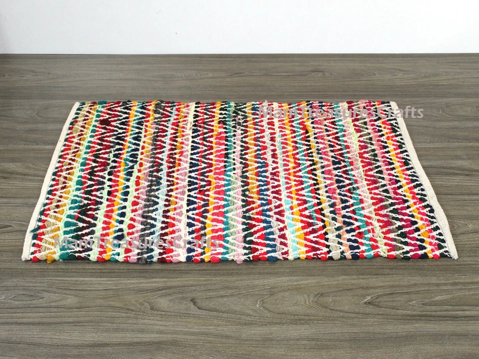 Alfombra Chindi Multicolor Área Trapo Alfombra Decoración del Hogar Alfombra Chindi Trapo Bohemio Indio Foto 2 de 4