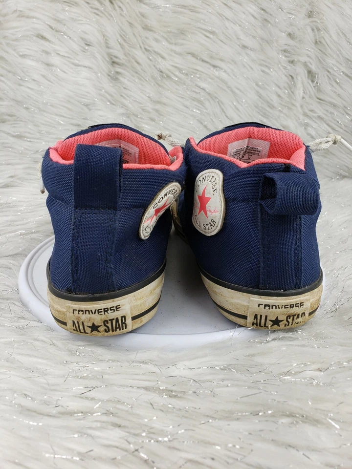 CONVERSE ALL STAR Chuck Taylor Juniors Size 4 Navy Blue Coral Pink Mid Sneakers - Image 4 of 4