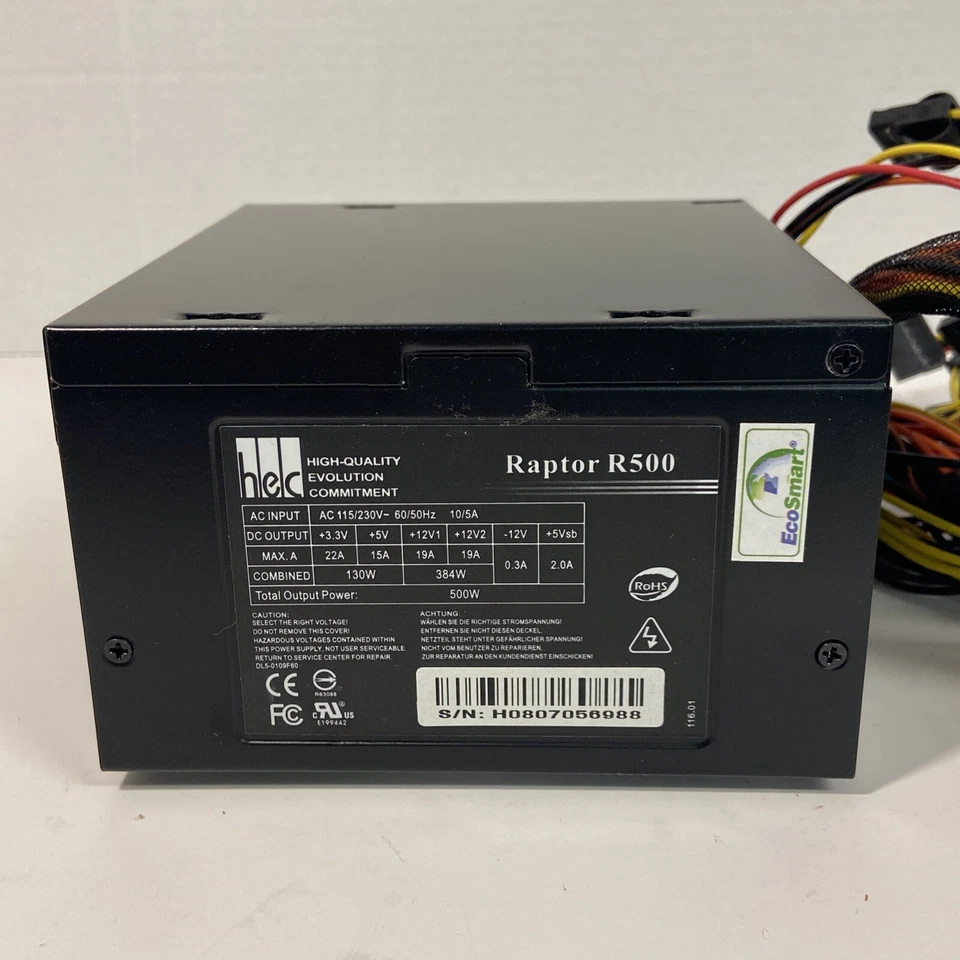 hec Raptor500 500W ATX12V V2.2 SLI Ready Passive PFC Power Supply - Image 4 of 4