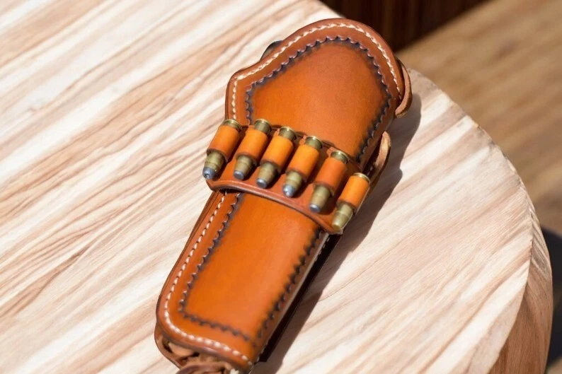 Leather Drop Loop Gun Revolver Holster Handcrafted & Stitched Colt Ruger Cowboy - Image 3 of 4