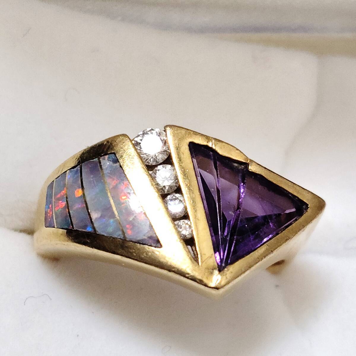 Opal Inlay Vintage Kabana Rings Tanzanite Diamond Blue Opal Ring