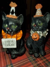Black Cat Halloween Figure Statue Table Top Decoration Trick Or Treat Pumpkin
