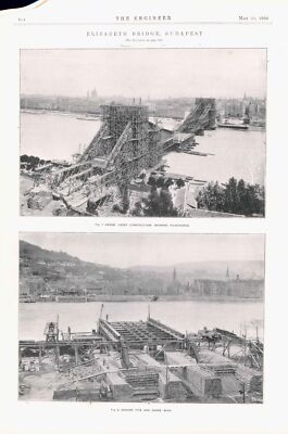 Antiker Druck BUDAPEST ELIZABETH BRIDGE Bau von 1904 (TE-JJ-145)