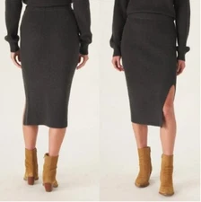 The Normal Brand Wool Blend Grey High Waisted Midi Knit Gray Collins Knit Skirt