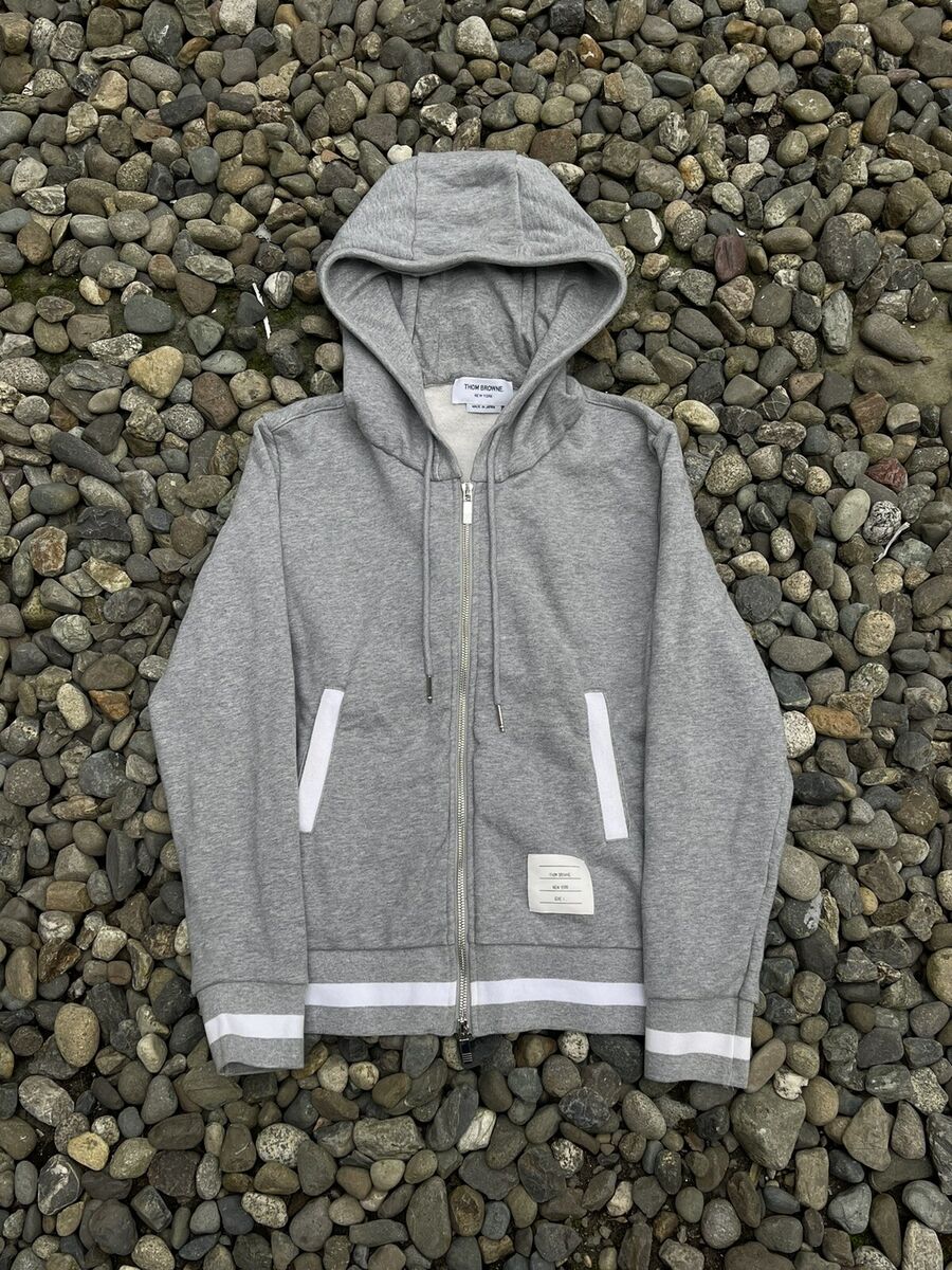 Thom Browne Grey - 4 Bar Zip Up Jersey Hoodie - Size 1 Thom Browne Grey - 4 Bar Zip Up Jersey Hoodie - Size 1