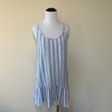 J.Crew Flounce Hem Beach Pool Mini Dress Blue White Striped Cotton Size XS  