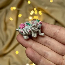 Grey Micro Crochet Elephant with Embroidery – Tiny Amigurumi Collectible 