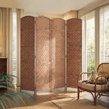 HOMCOM 4 Weave Panel Room Divider Privacy Folding Screen Diamond Decor Natural
