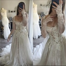 Boho Lace Wedding Dresses Long Sleeves Beach Sweetheart Elegant Bridal Gowns