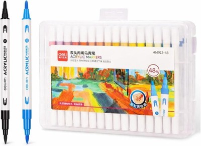 deli 48 Color Dual Tip Acrylic Paint Markers Set - Brush & Hard Tip Art Pens