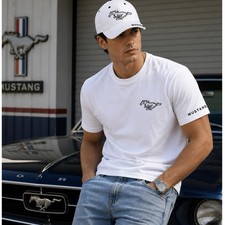 Mustang White Embroidered Horse Logo Cap Denim Stitch Adjustable Hat