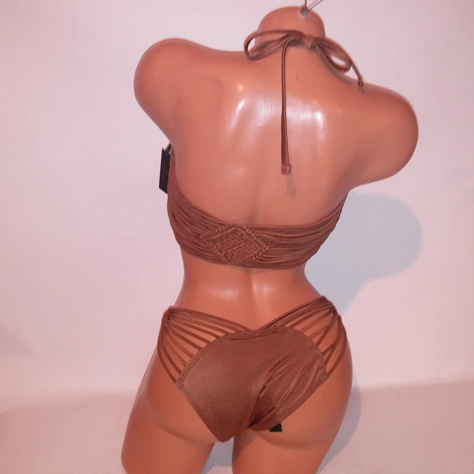 Bikini de Natación Victoria's Secret XL Top Medio Inferior Marrón Tostado Macramé Sólido Nuevo Foto 3 de 4