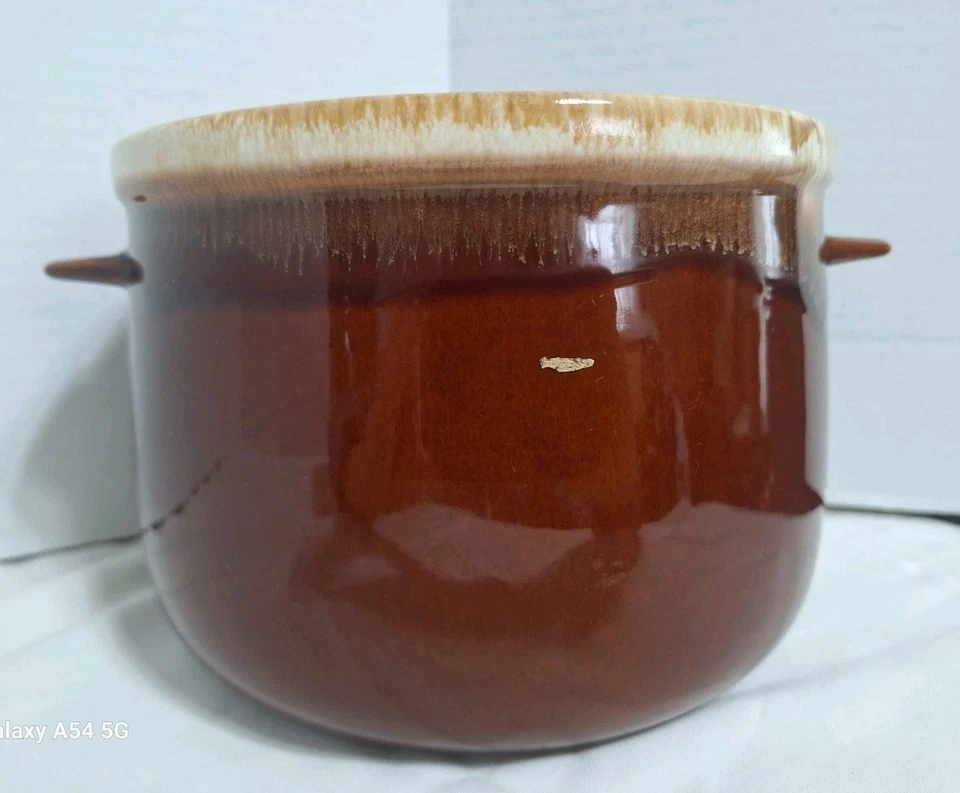 Vintage McCoy Bean Pot Crock Brown Drip Glaze 3.5 Quart Handles 5.75"T x 7.5"D - Image 3 of 4