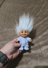Vintage Russ Troll Doll Blue Striped One Piece Pajamas Blue Hair 8 In W Hair