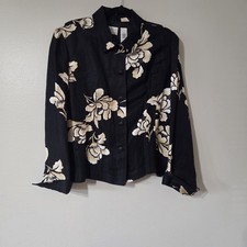 Vintage Emma James By Liz Claiborne Floral Linen Blend Jacket Blazer Size 14