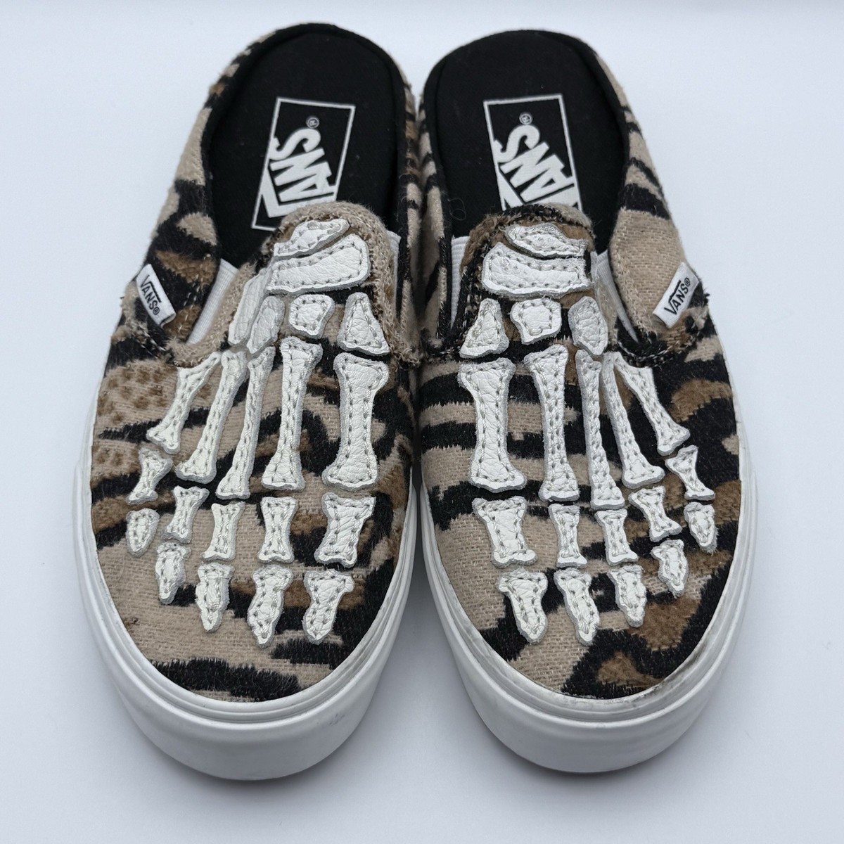 Vans Hazy Bone Skeleton Slip On Sneakers Shoes Mules Brown Womens