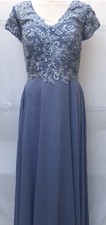 NEW Women's Floral Lace Appliques Short Sleeve Dusty Blue Dress Sz 8 -FREE SHIP