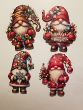Gnome Hanging Ornaments Set of 4 Holiday Hanging Lightweight Wood
