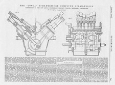 1909 2x antike technische Drucke - Die Lowca Hochdruckdampfmaschine