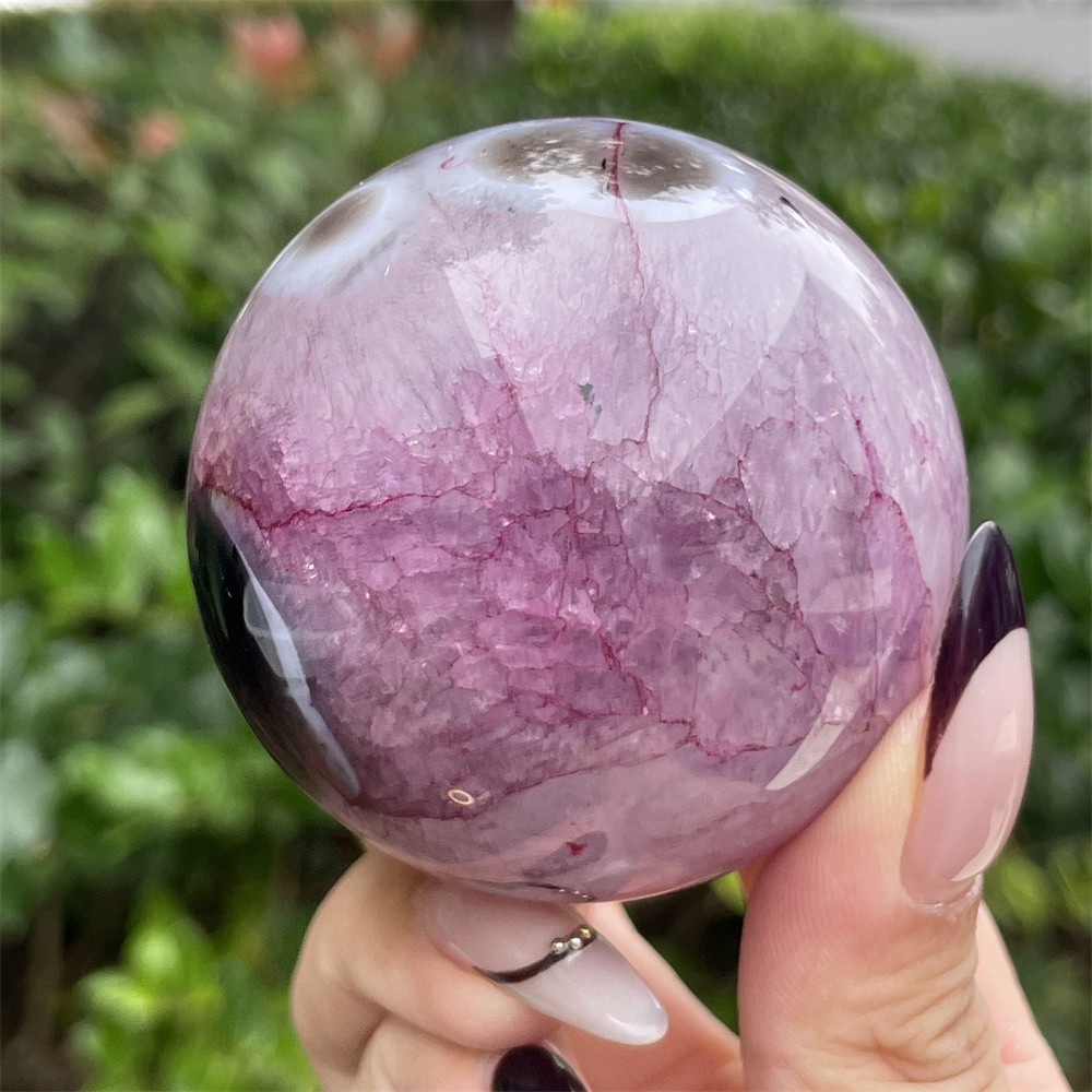 0.6LB 2.3" Black Sardponyx Amethyst Sphere Ball Crystal Quartz Heal Energy Reiki