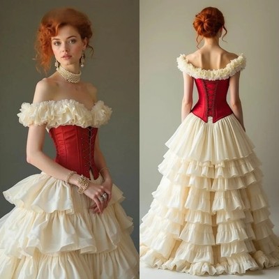 red and beige dress Elegant Red Floral Applique Bridal Gown With Train
