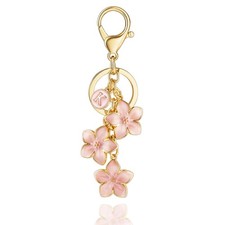 Big Flower Keychain, Enameled Cute Pink Flower Initial Letter K Keychain for