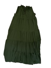 Shein Women’s Size XL 100% Polyester Green Sleeveless Ruffle Long Skater Dress