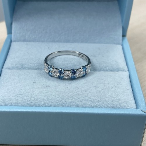 Bracelet de mariage alternatif diamant rond blanc bleu 1,00 ct cultivé en laboratoire or 14 carats - Photo 6 sur 8