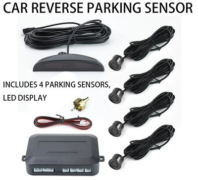 4 Parking Sensors LED Car Backup Reverse Rear Radar System Alert Alarm Kit black