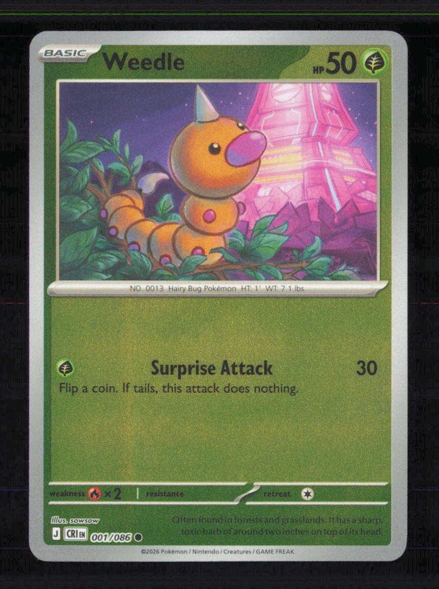Weedle 001/086 Common Chaos Rising Pokemon Reverse Holo Near Mint