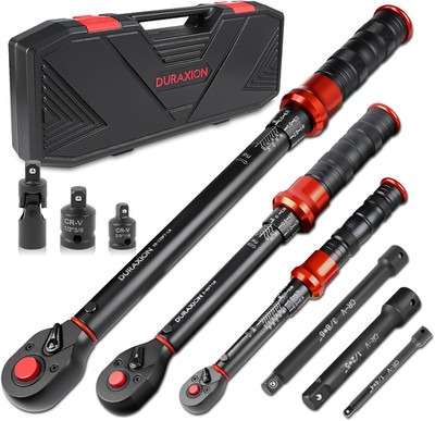 9PCS Torque Wrench Set 1/4'', 3/8'', 1/2'' Drive Click Torque Wrench (20 220 In-Lb,
