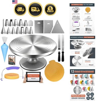 Cake Decorating Supplies Kit with Turntable Tips Icing Bags Spatulas 50pcs