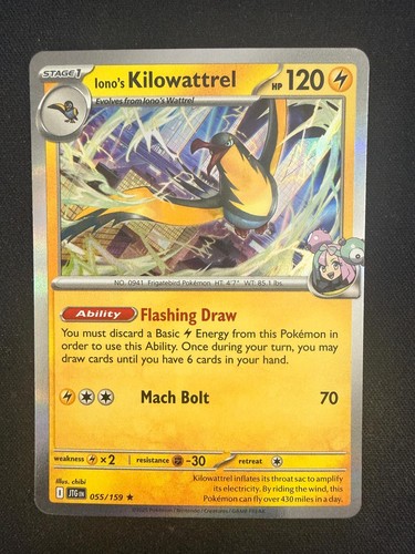 Iono's Kilowattrel 055/159 Rare Journey Together Pokemon Holo Lightly Played