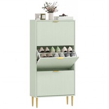 HOMCOM Slim Shoe Storage Cabinet with 3 Flip Drawers for Hallway, Light Green