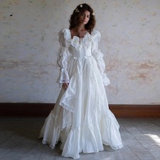 Vintage Wedding Dress Square Neck Long Sleeves Floor Length A-Line Bridal Gowns